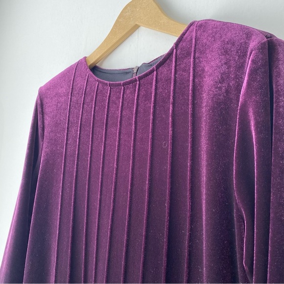 Vintage 90s Y2K Dark Purple Velvet Long Sleeve Maxi Dress 8 - Picture 3 of 8